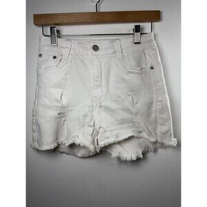 Puzzle Jeans Women’s 5/6 White Distressed Denim Cutoff Shorts Frayed Hem